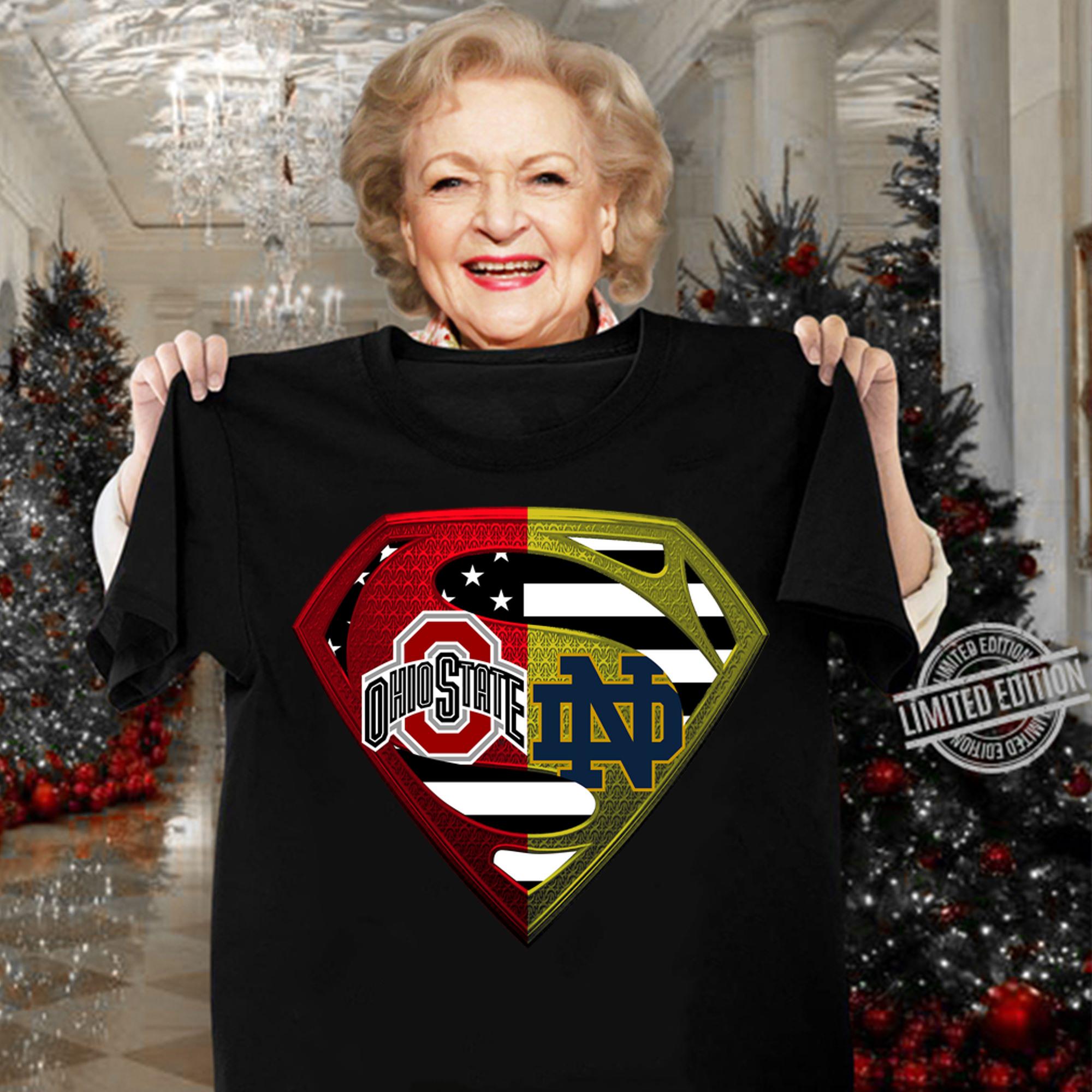 Ohio State Buckeyes And Notre Dame Fighting Superman Logo t-shirt woman shirt