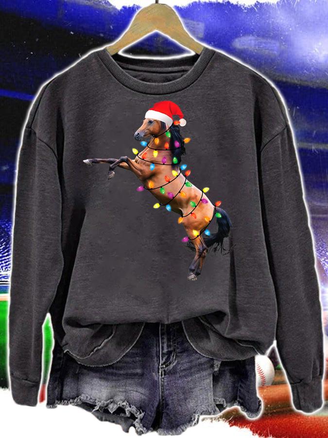 Christmas Lights Horse shirt Santa Funny Xmas Tree Horse sweater t-shirt sweatshirt