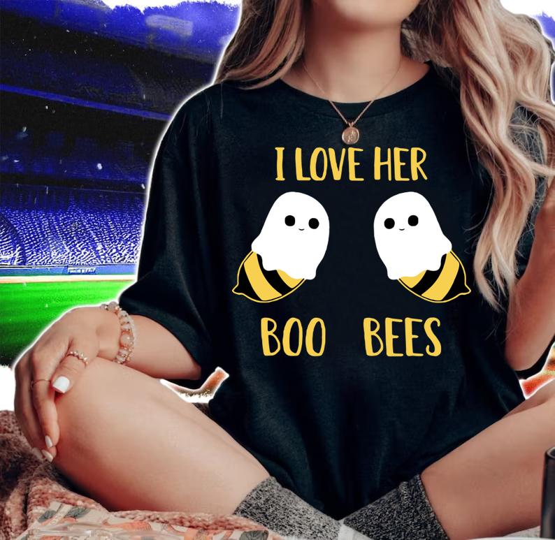 i love her boo bees ghost matching couples Halloween t-shirt woman shirt
