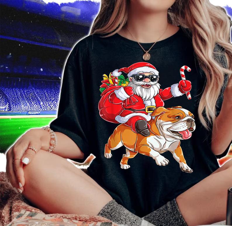 English Bulldog Christmas Santa Claus Woofmas Dog Boys t-shirt woman shirt