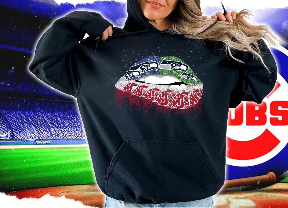 Glitter Lips Seattle Seahawks And Washington State Cougars t-shirt hoodie
