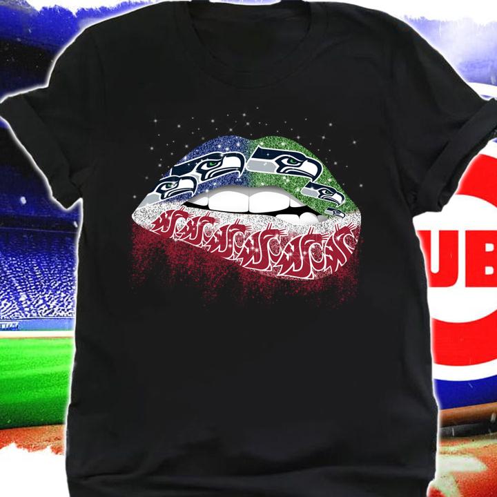 Glitter Lips Seattle Seahawks And Washington State Cougars t-shirt shirt