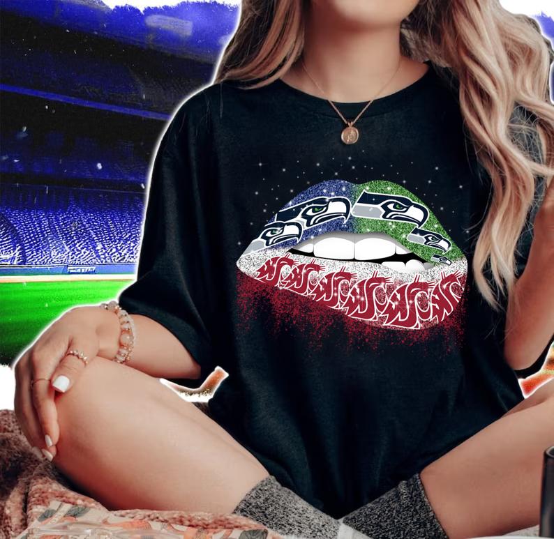 Glitter Lips Seattle Seahawks And Washington State Cougars t-shirt woman shirt