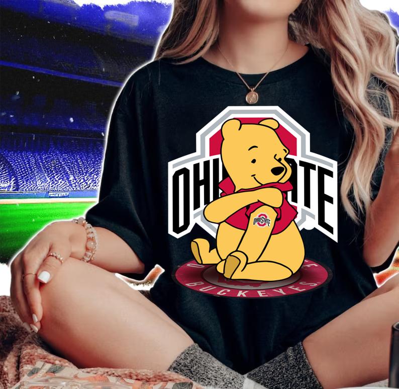Pooh tattoos Ohio State Buckeyes logo t-shirt woman shirt