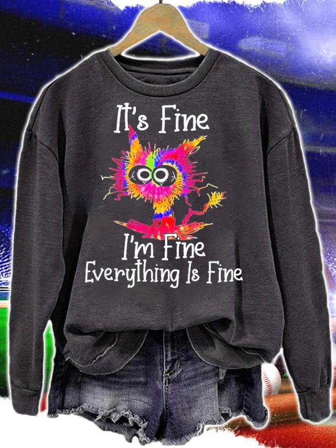 Black Cat It's Fine I'm Fine Everything Is Fine Tie Dye T-Shirt t-shirt