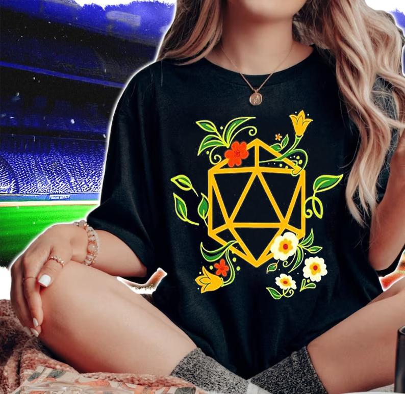 Harli Kane Wearing Geeky Polyhedral D20 Dice Set Plant Nerdy T-Shirt t-shirt