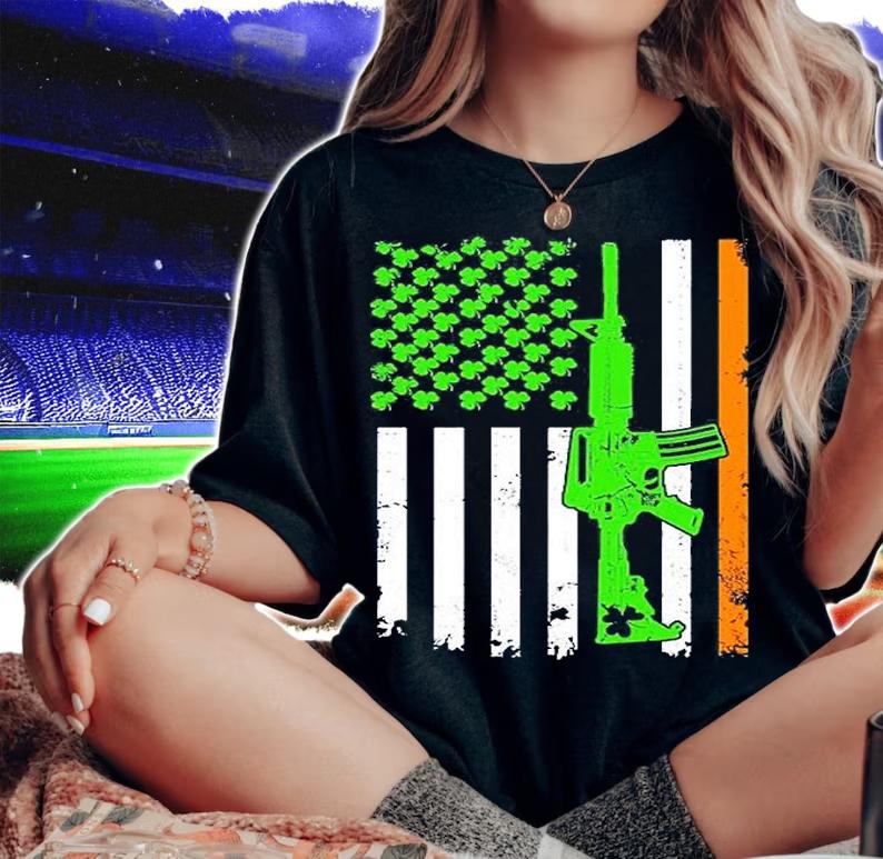Irish American Flag Gun St Patricks Day T-Shirt t-shirt woman shirt