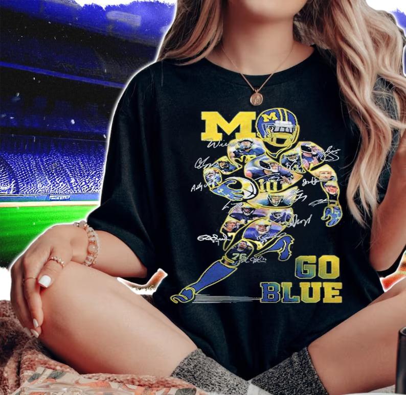 Michigan Wolverines Football Team Go Blue Signatures Shirt t-shirt woman shirt
