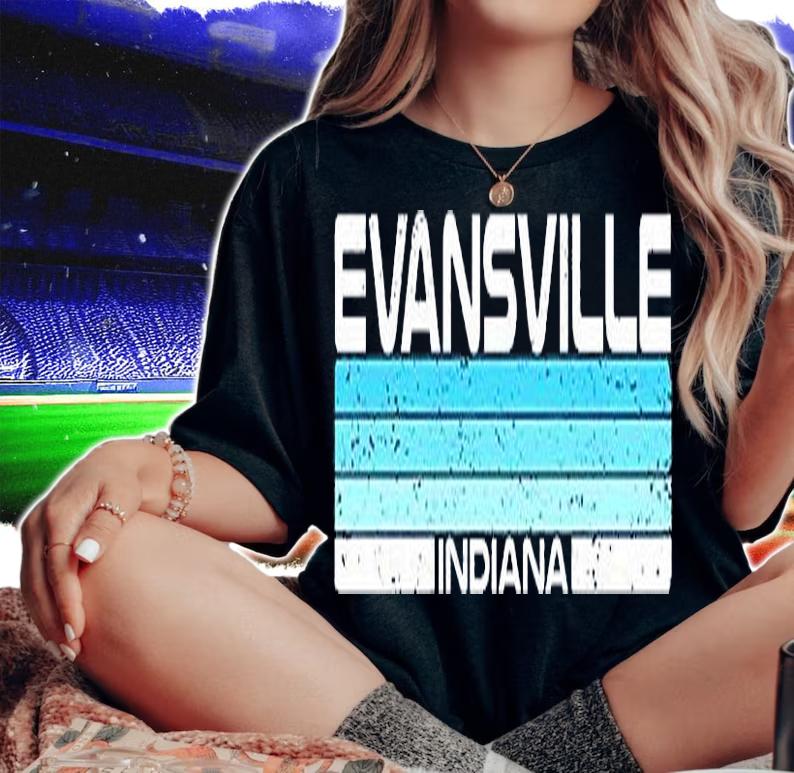 Evansville State Of Indiana Blue Sunset Vintage T-Shirt woman shirt