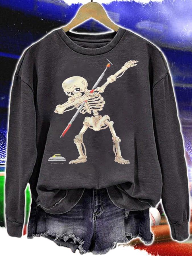 Halloween Skeleton Curling Dabbing Funny Gift Shirt