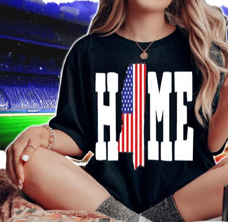 Mississippi American Flag Home State Shape Distressed Look T-Shirt woman shirt