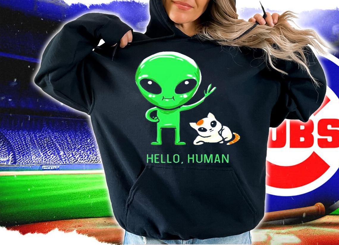 Hello Human Green Alien Cat Cute Galaxy Space Lover Gift Pullover T-Shirt hoodie