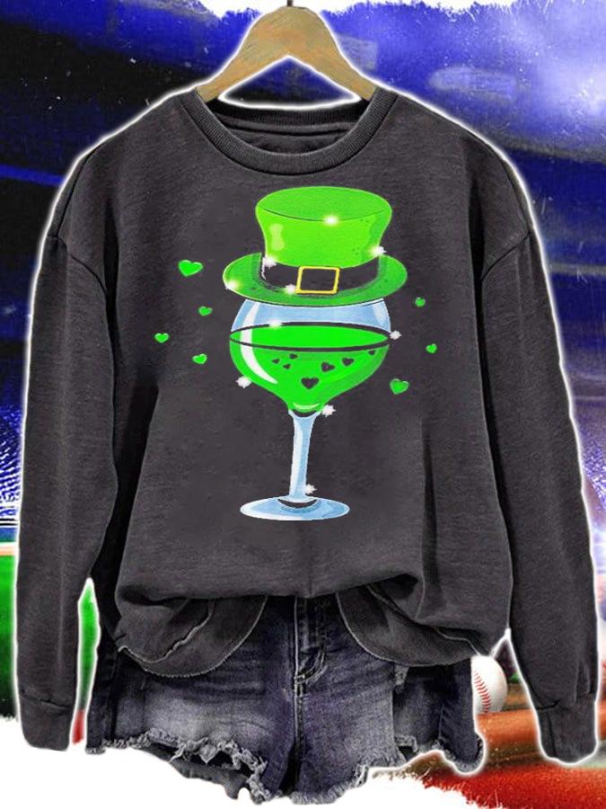 Three Wine Glasses Clover Irish Shamrock St Patrick Day T-Shirt sweatshirt