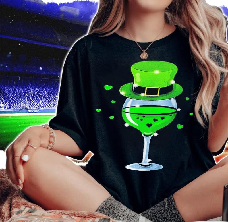 Three Wine Glasses Clover Irish Shamrock St Patrick Day T-Shirt woman shirt