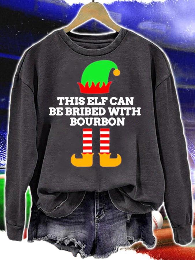 This Elf Can Be Bribed With Bourbon Christmas Santas Helper T-Shirt