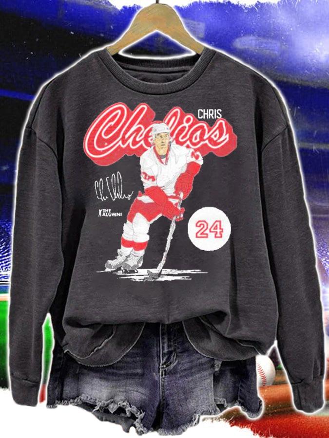 Chris Chelios Detroit Retro Script Hockey Signatures Shirt