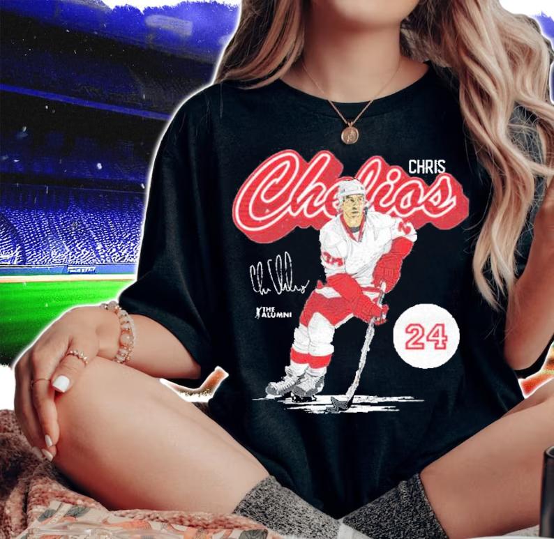 Chris Chelios Detroit Retro Script Hockey Signatures Shirt