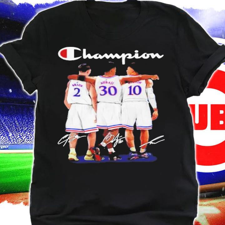 Kansas Jayhawks Champion Christian Braun Vs Ochai Agbaji And Jalen Wilson Signatures Shirt shirt