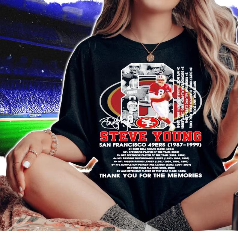 8 Steve Young San Francisco 49ers 1978 1999 t-shirt woman shirt