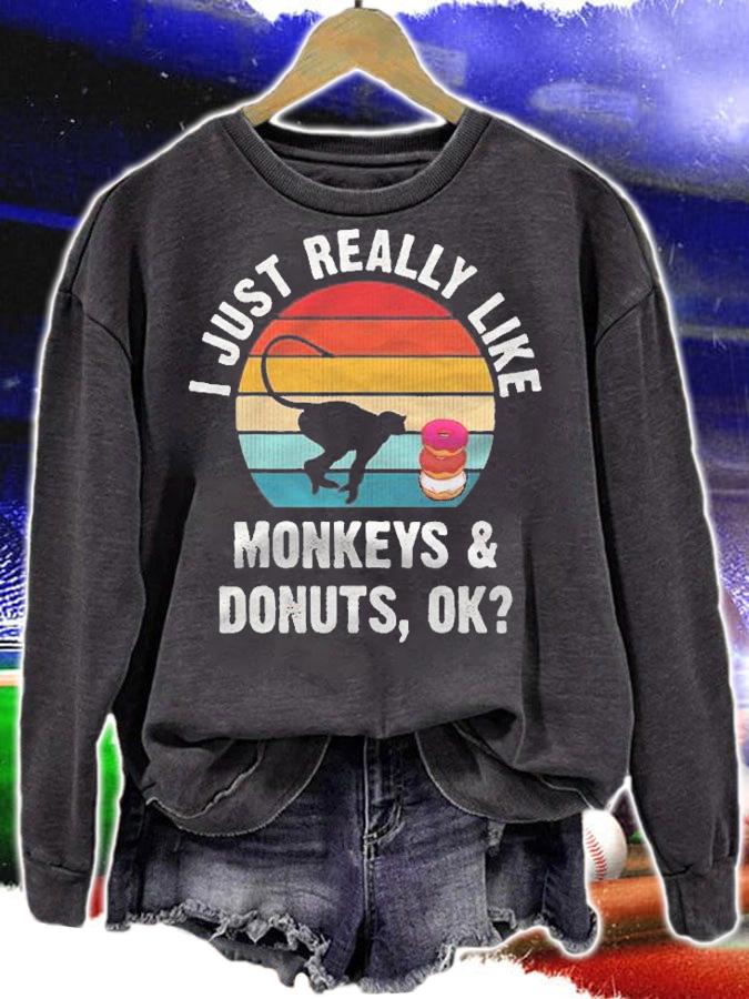 I Just Really Like Monkeys And Donuts Funny Monkeys Cute Shirt