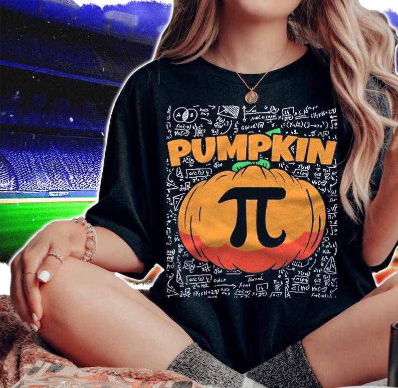 Funny Math Pumpkin Pie Joke Halloween Thanksgiving Pi Day Shirt woman shirt