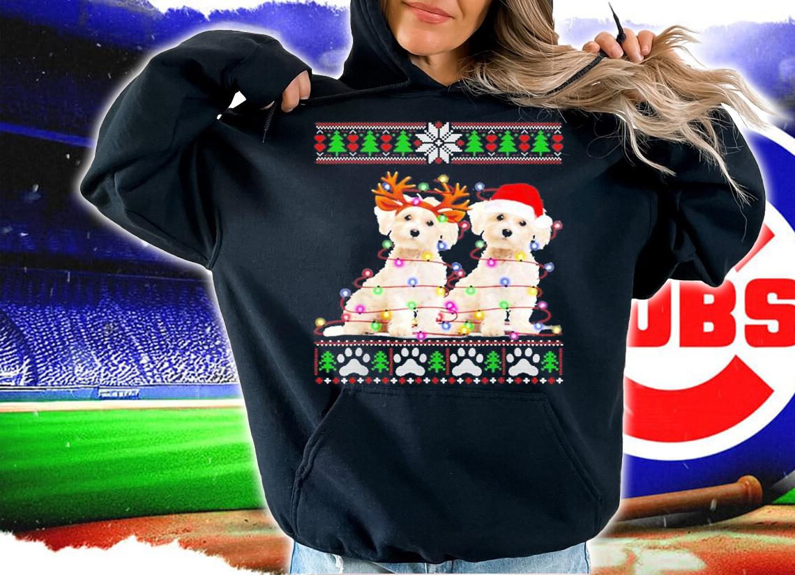 Maltese Christmas Tree Lights Santa Hat Pajama Ugly Christmas T-Shirt hoodie