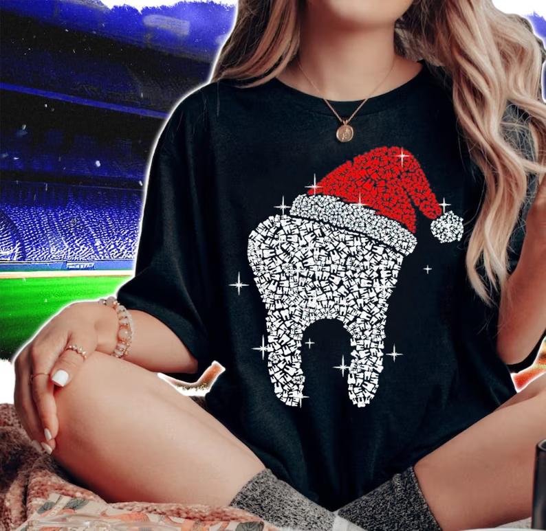 Santa Hat Tooth Dental Hygiene Dentist Christmas Shirt
