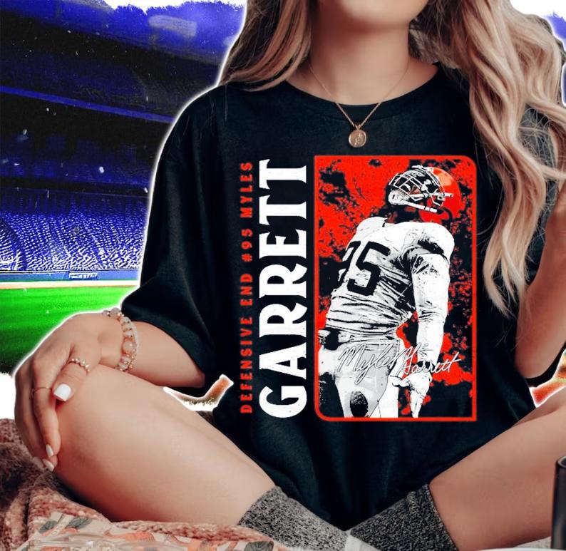 Defensive End #95 Myles Garrett Cleveland Football Shirt woman shirt