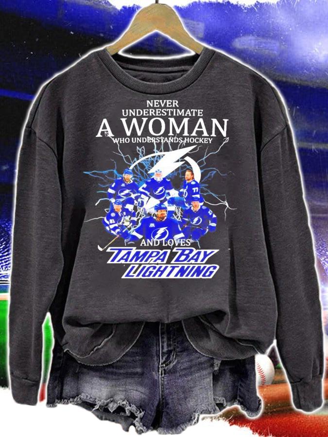 Never underestimate a woman who understands hockey and loves Tampa Bay Lightning shirt