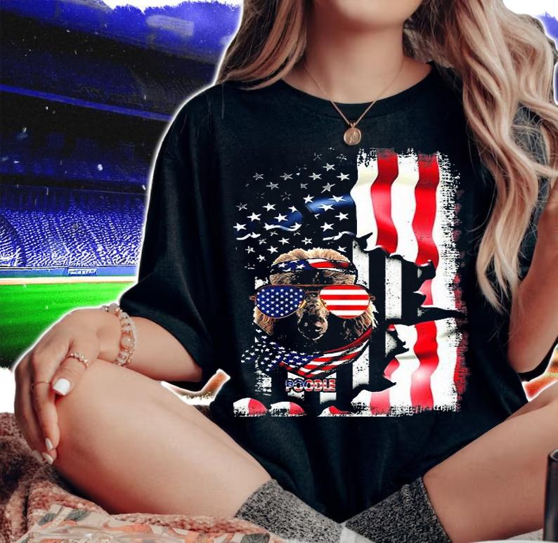Poodle Fun American Flag T-Shirt