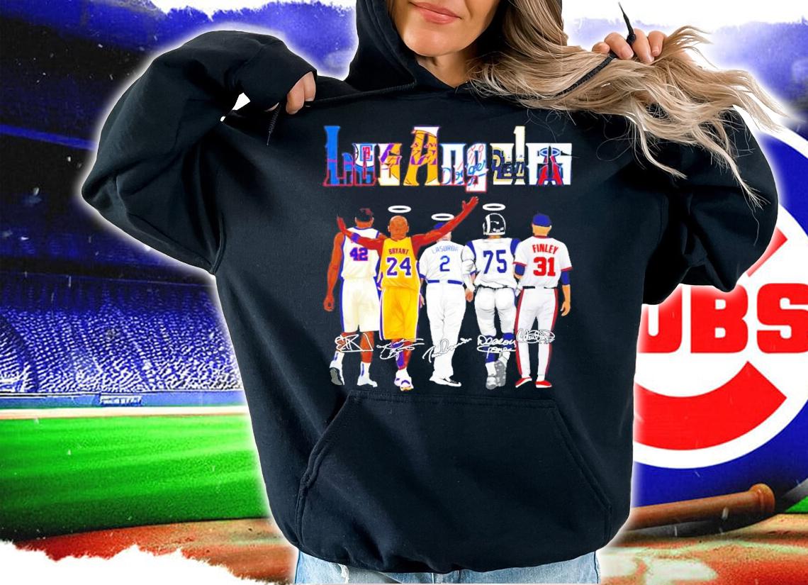 Los Angeles sports team Bryant Lasorda Finley signatures shirt