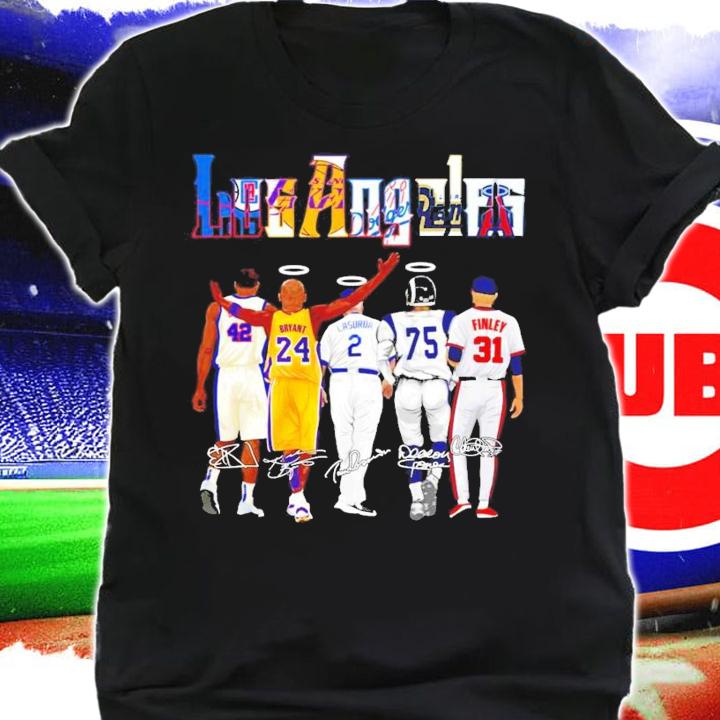 Los Angeles sports team Bryant Lasorda Finley signatures shirt