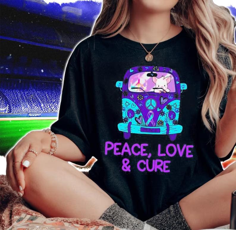 Pig Riding Hippie Car Peace Love And Cure t-shirt woman shirt