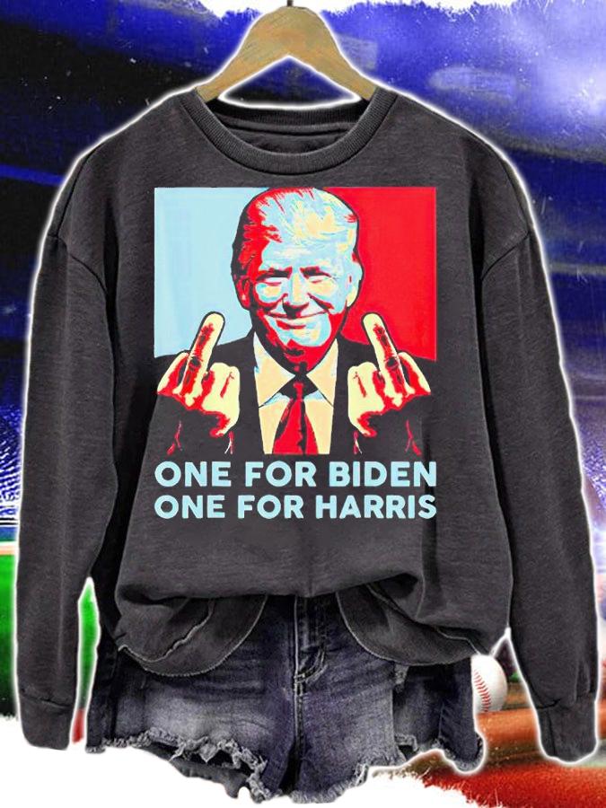 Trump middle finger one for Biden one for Harris T-shirts, hoodie and sweatshirt