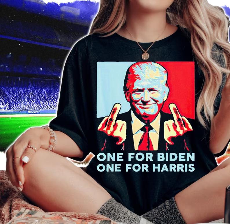 Trump middle finger one for Biden one for Harris T-shirts, hoodie and sweatshirt