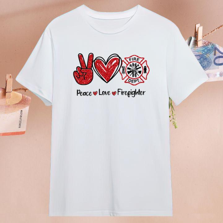 Peace Love Firefighter Fire Department Logo T-Shirt