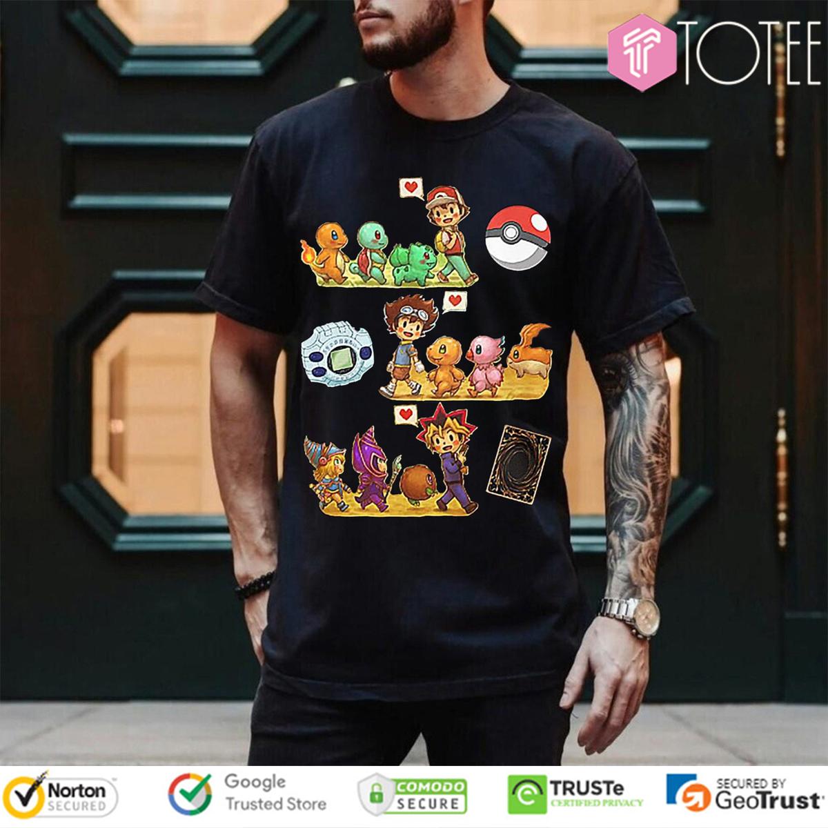 Satoshi Pokemon Yagami Taichi Digimon Adventure Yami Yugi Yugioh T-Shirt