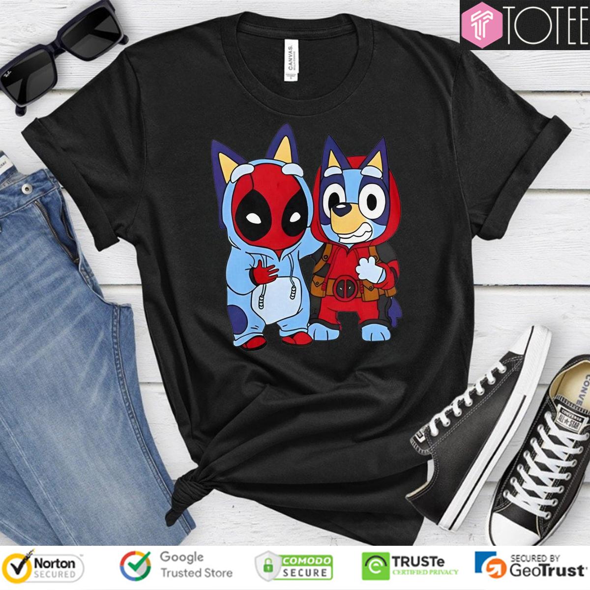 Bluey Heeler Marvel Deadpool Cosplay Together Parody T-Shirt