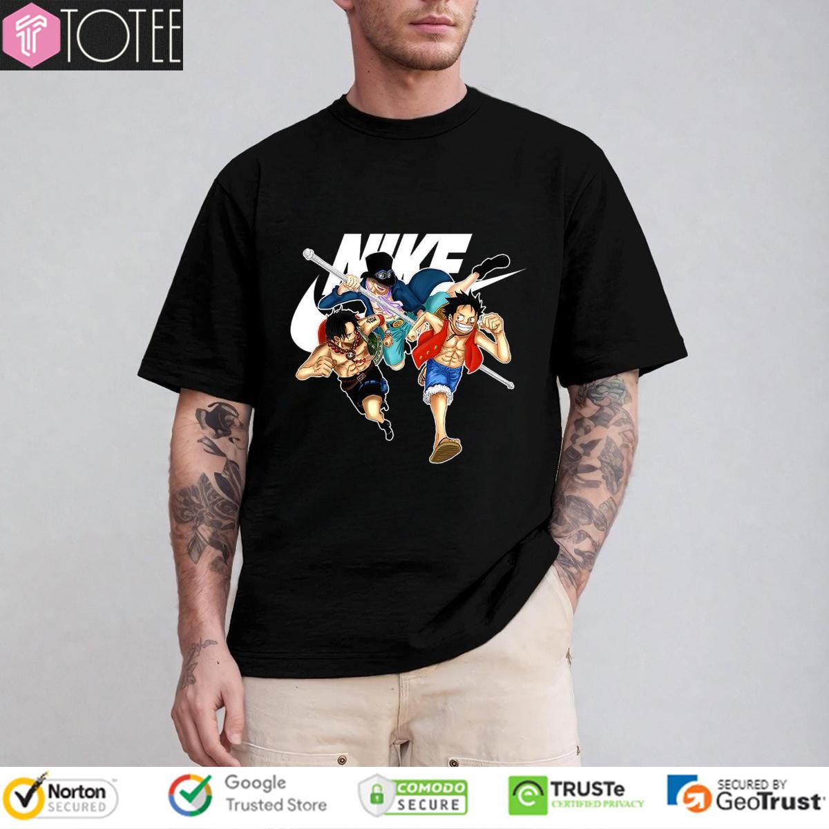 One Piece Luffy Ace Sabo Brotherhood Parody Nike Logo T-Shirt