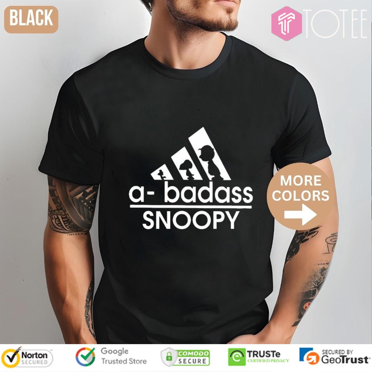 Peanuts Snoopy Woodstock Charlie Brown A-Badass Parody Adidas Logo T-Shirt